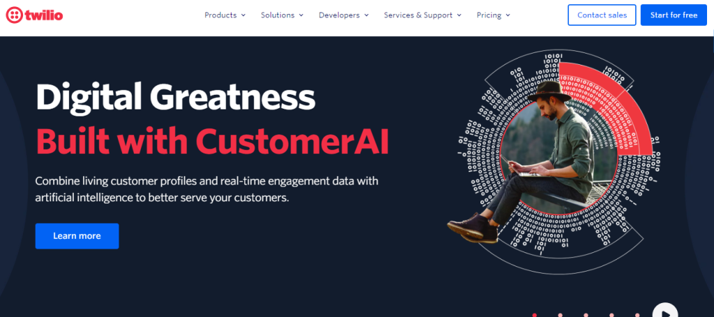 Picture of Twilio's website showing the company's value proposition 